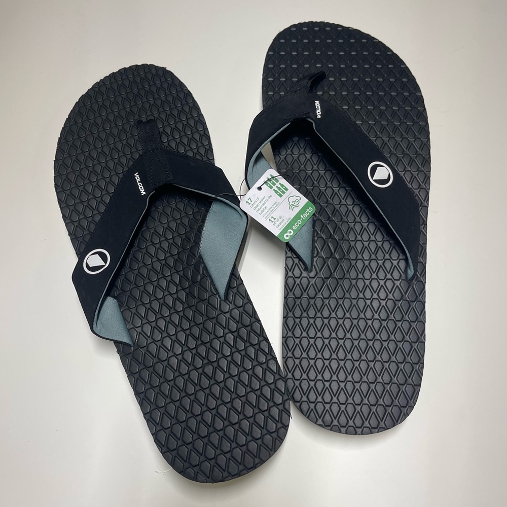 NWT Volcom Men's Black and Gray Flip Flops.